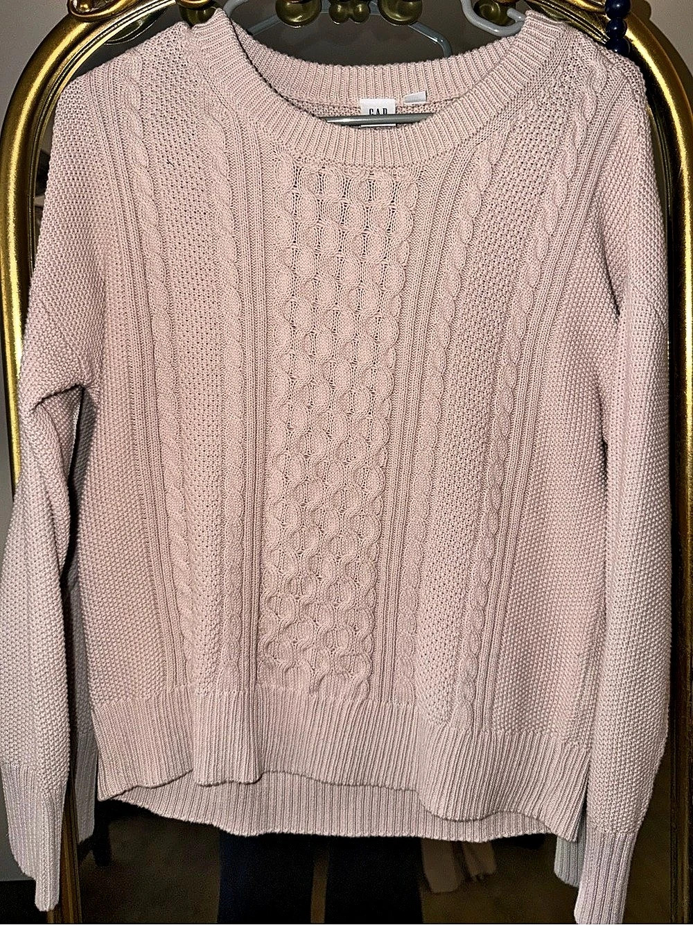 GAP Cable-Knit Crewneck Pullover Sweater Pink Cable Knit Crewneck Sweater